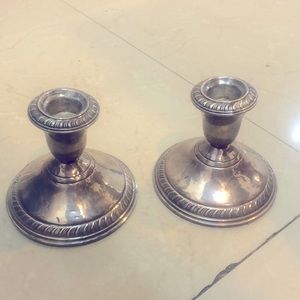 Silver candleholders set reinforced with cement